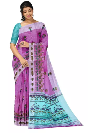 Lavender floral printed saree