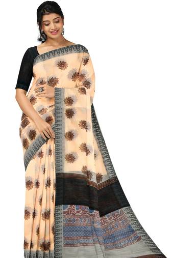 Dark off white spiral printed saree