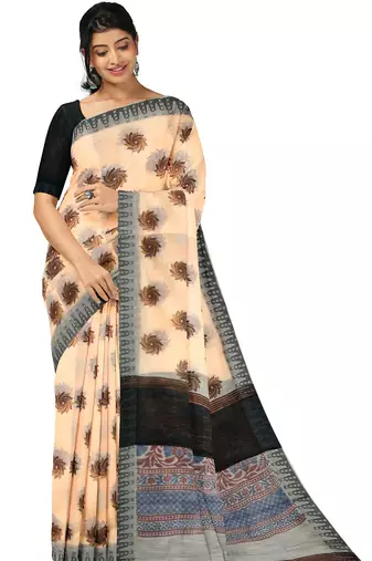 Dark off white spiral printed saree