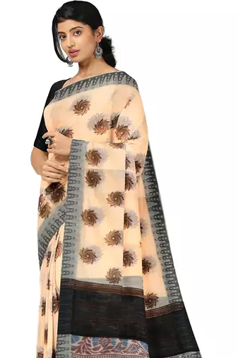 Dark off white spiral printed saree