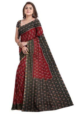 Maroon ikat printed saree 1