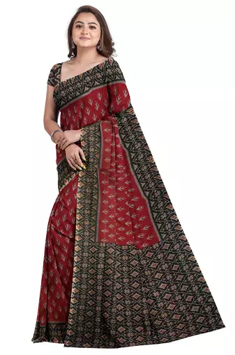 Maroon ikat printed saree