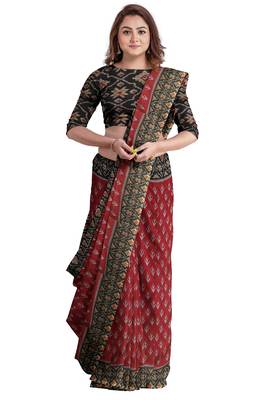 Maroon ikat printed saree 2