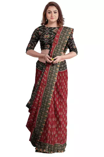 Maroon ikat printed saree