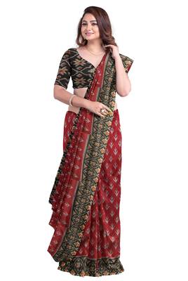 Maroon ikat printed saree 3