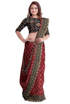 Maroon ikat printed saree 4