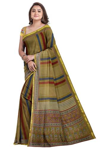 Olive striped traditional saree