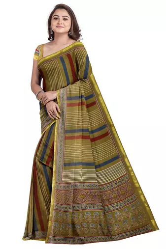 Olive striped traditional saree