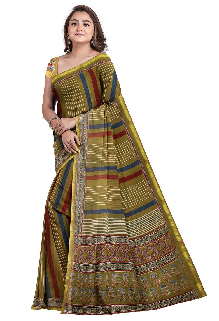 Olive striped traditional saree