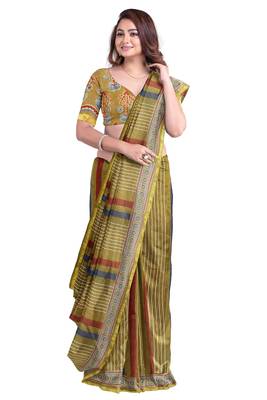 Olive striped traditional saree 2