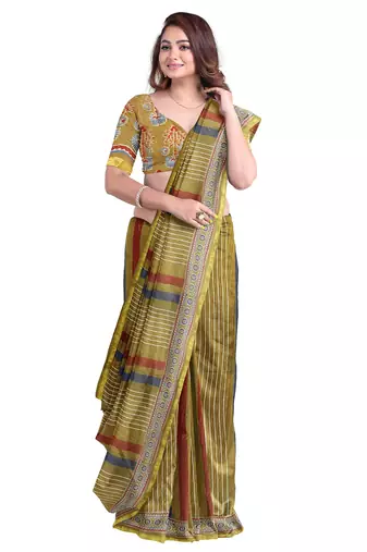 Olive striped traditional saree
