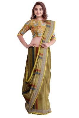 Olive striped traditional saree 3