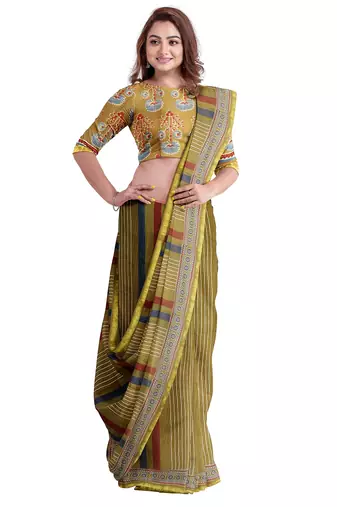 Olive striped traditional saree