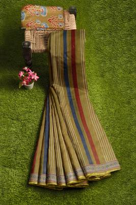 Olive striped traditional saree 4