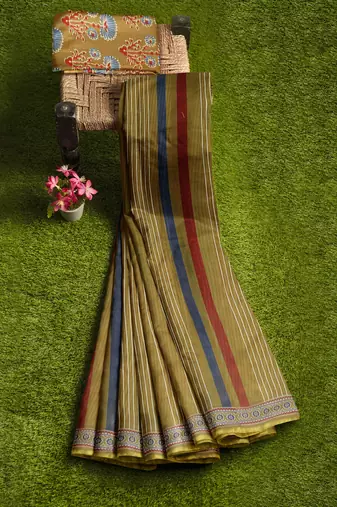 Olive striped traditional saree