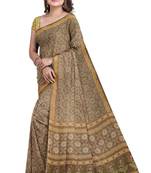 Light olive ajrakh inspired printed saree
