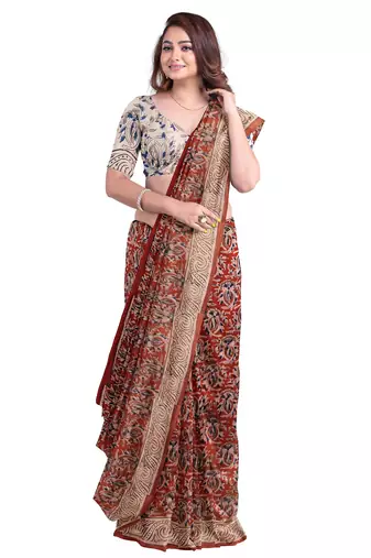 Maroon kalamkari printed saree