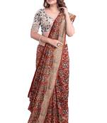 Maroon kalamkari printed saree