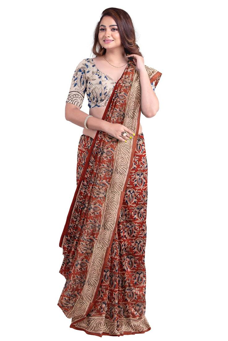 Maroon kalamkari printed saree