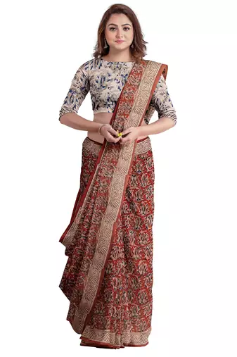 Maroon kalamkari printed saree