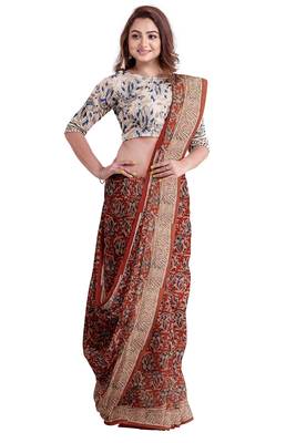Maroon kalamkari printed saree 3