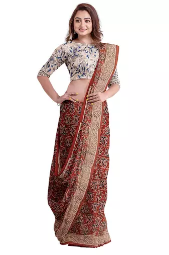 Maroon kalamkari printed saree