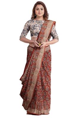 Maroon kalamkari printed saree 4