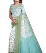 Aqua blue jacquard saree