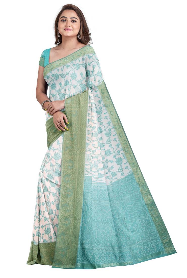 Aqua blue jacquard saree