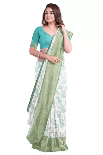 Aqua blue jacquard saree
