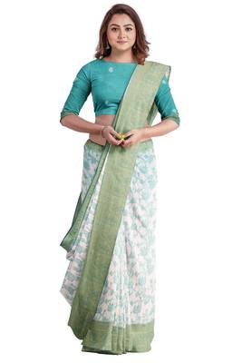 Aqua blue jacquard saree 3