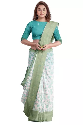 Aqua blue jacquard saree