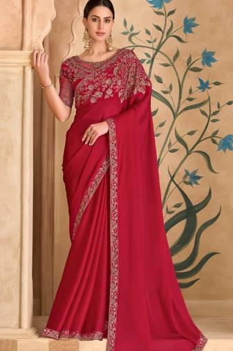 Red georgette embroidered wedding-saree