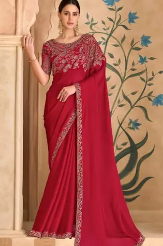 Red georgette embroidered wedding-saree