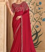Red georgette embroidered wedding-saree