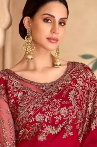Red georgette embroidered wedding-saree