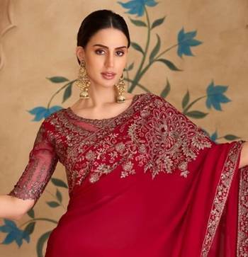 Red georgette embroidered wedding-saree 3