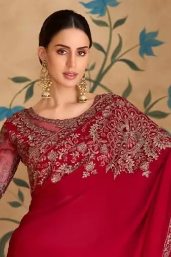 Red georgette embroidered wedding-saree