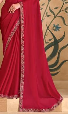 Red georgette embroidered wedding-saree 4