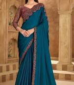 Teal chiffon embroidered wedding-saree