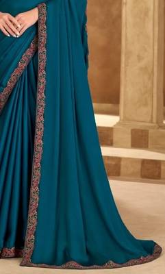 Teal chiffon embroidered wedding-saree 4