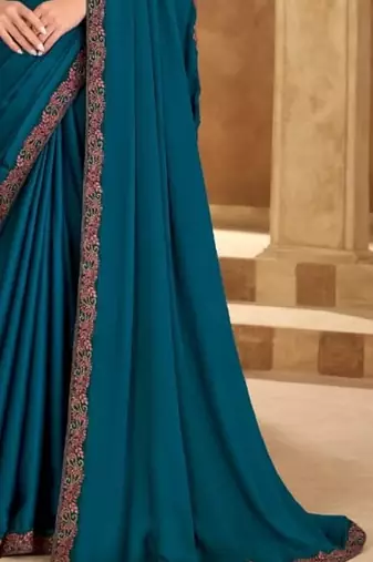 Teal chiffon embroidered wedding-saree