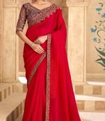 Red georgette embroidered wedding-saree