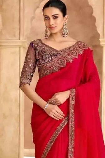 Red georgette embroidered wedding-saree