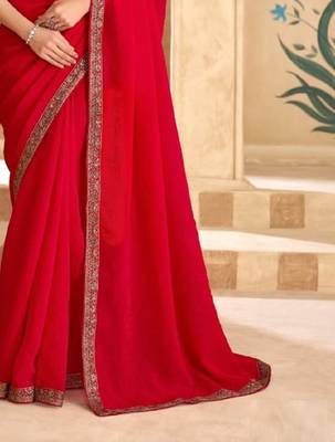 Red georgette embroidered wedding-saree 4