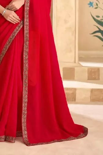 Red georgette embroidered wedding-saree