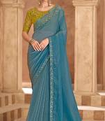 Blue georgette embroidered wedding-saree