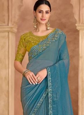 Blue georgette embroidered wedding-saree 3