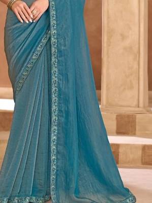 Blue georgette embroidered wedding-saree 4