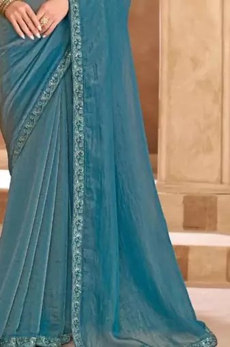 Blue georgette embroidered wedding-saree